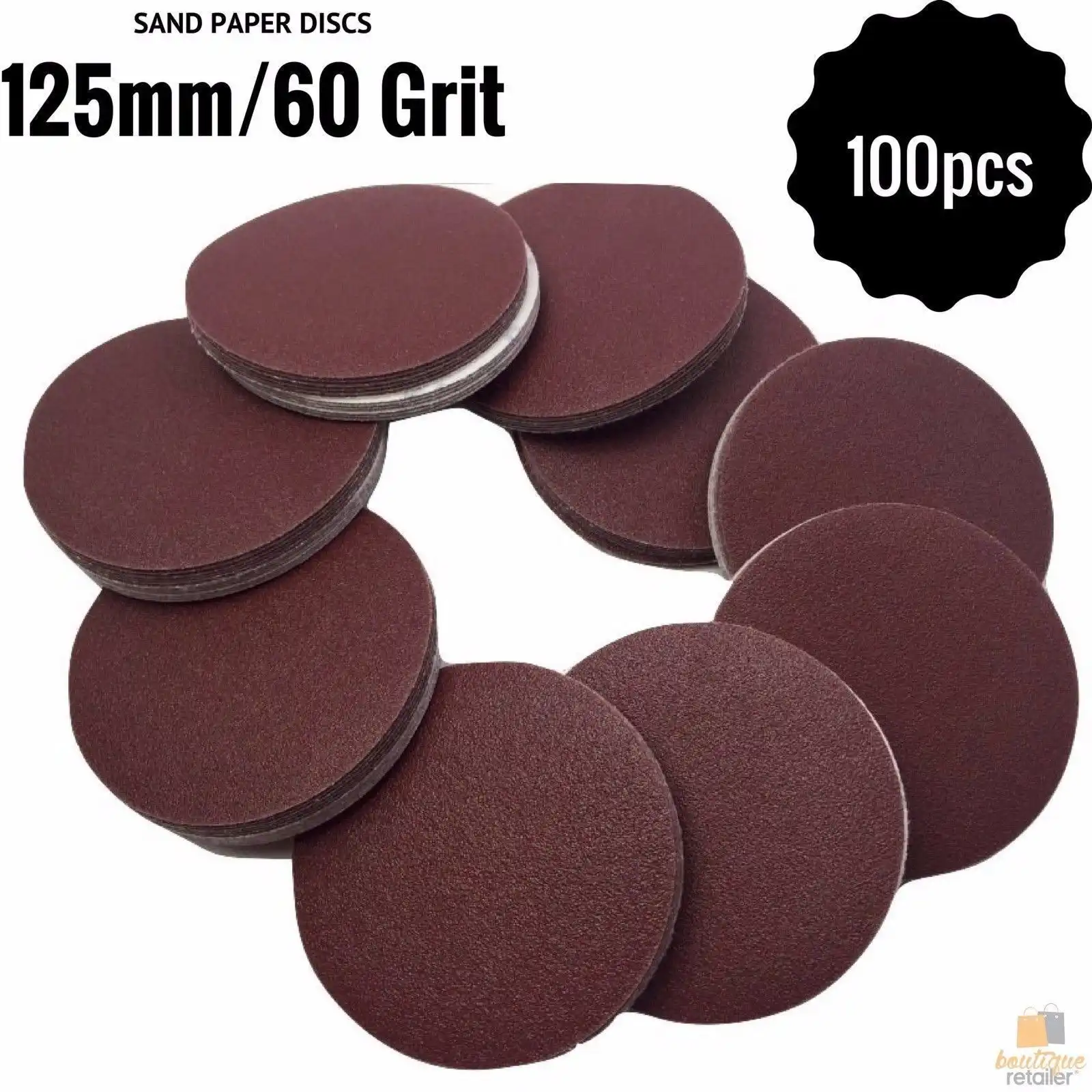 100pcs 125mm 5" Sandpaper Discs 60 Grit Sanding Sheets Sand Paper BULK Sanding