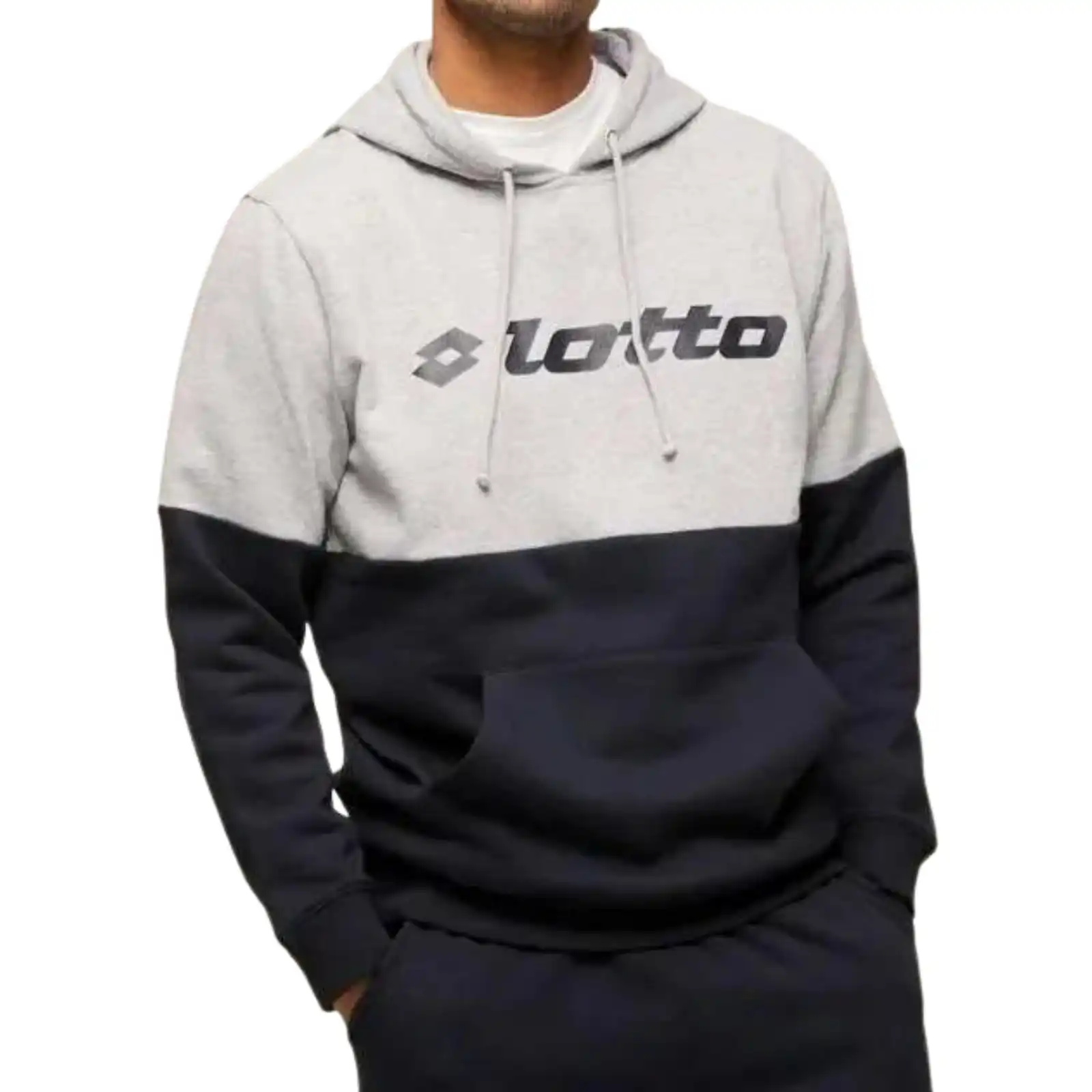 Lotto Men's Panel Pullover Hoodie Jumper Sweater Pullover - Heather/Navy
