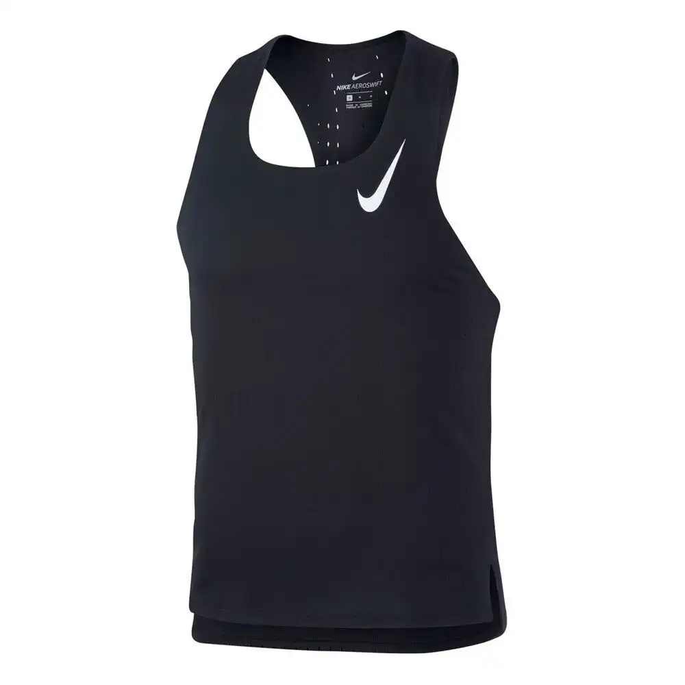 Nike Aeroswift Mens Running Slim Fit Singlet Sleeveless Top - Black/White