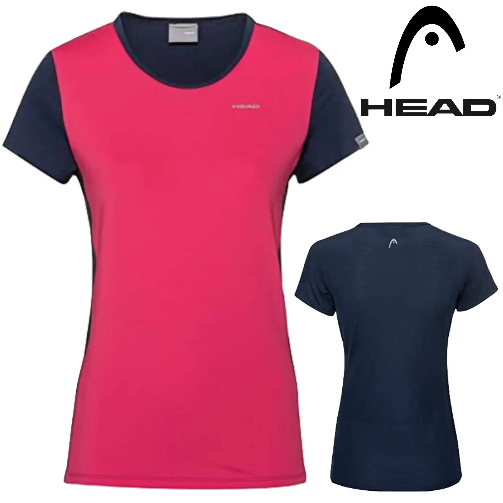 Head Women's Mia T-Shirt Tennis Sports Gym Workout - Magenta/Dark Blue