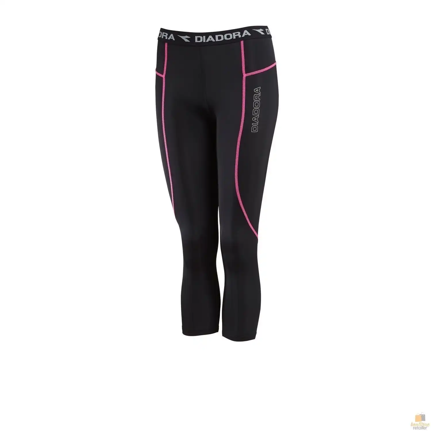 Diadora Ladies Compression Sports 3/4 Tights Gym Yoga - Black/Pink