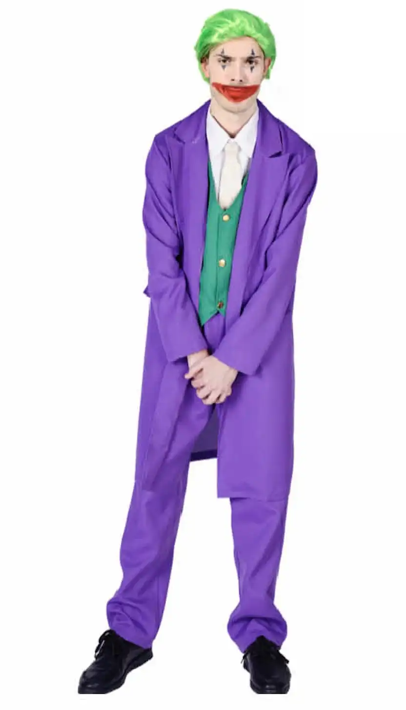 Adult Men's Halloween Purple Clown Costume Joker Creepy Evil Jester