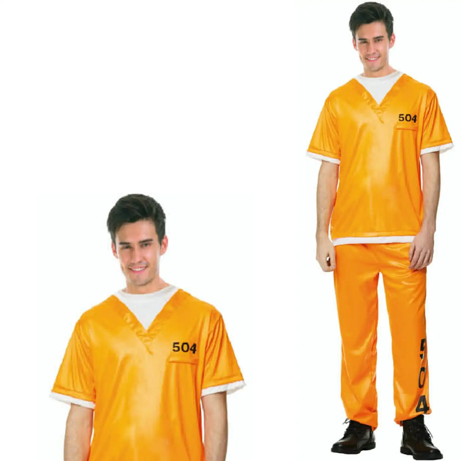 PRISONER COSTUME Halloween Jail Convict Adult Complete Outfit - Orange