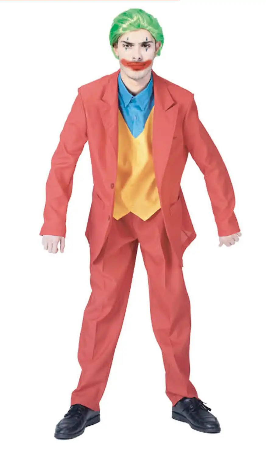 Adult Men's Halloween Maroon Clown Costume Joker Creepy Evil Jester