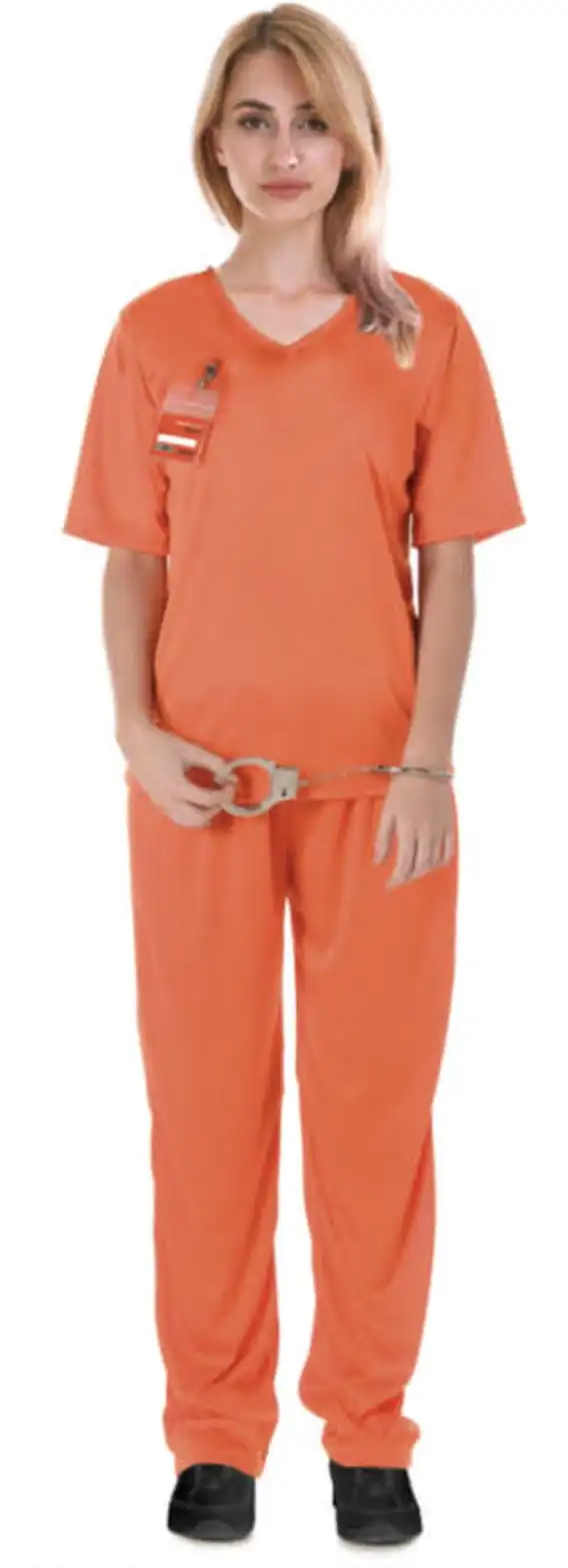 Adult Women's Orange Prisoner Lady Costume Convict Jail Halloween Dress Up Hens
