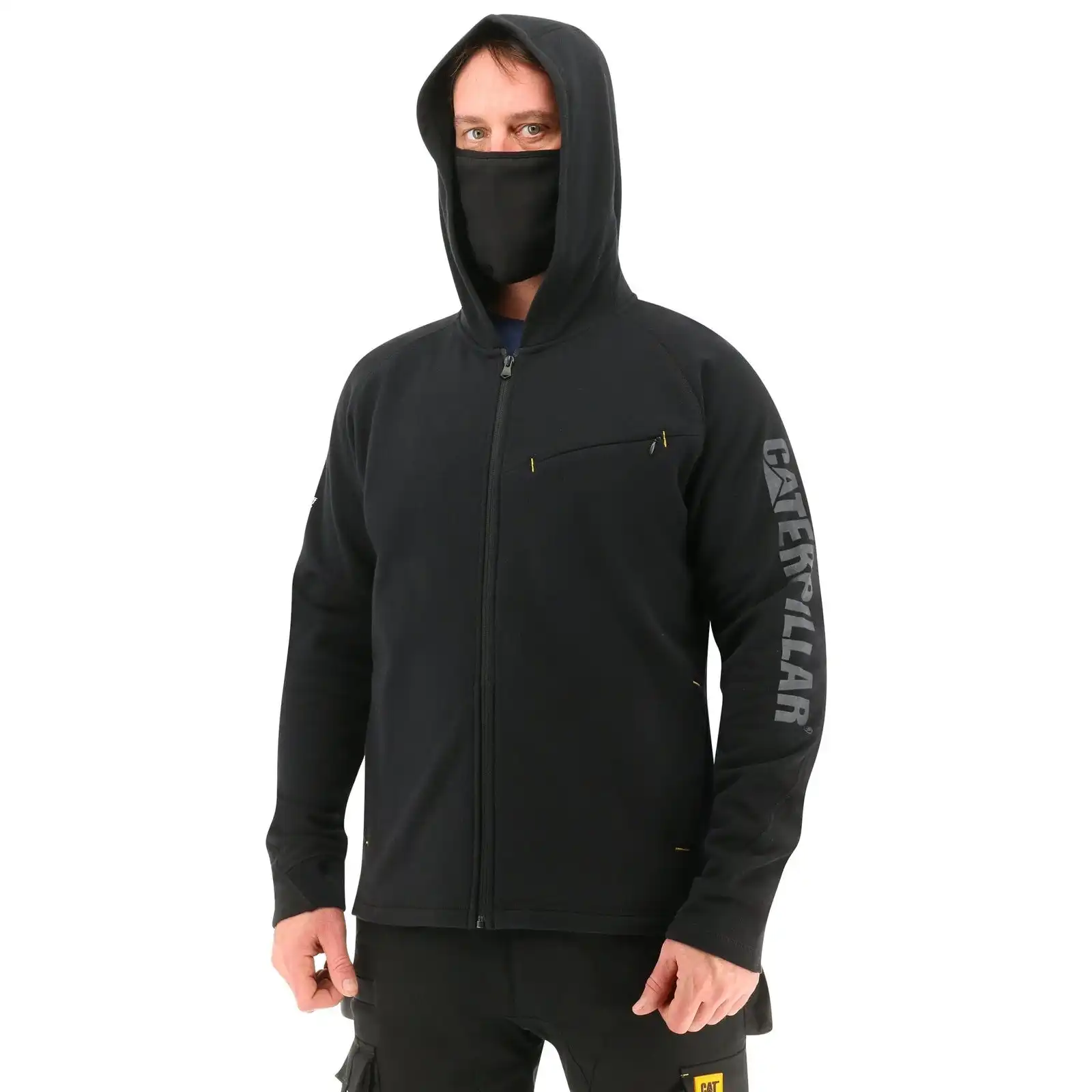 Caterpillar Mens ViralOff Hooded Sweatshirt Hoodie w Face Mask Covering - Black