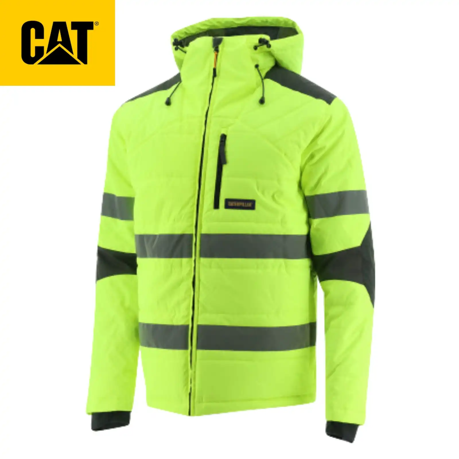 Caterpillar Men's Boreas Hi-Vis Puffer Jacket w Hood Water Resistant CAT - Yellow