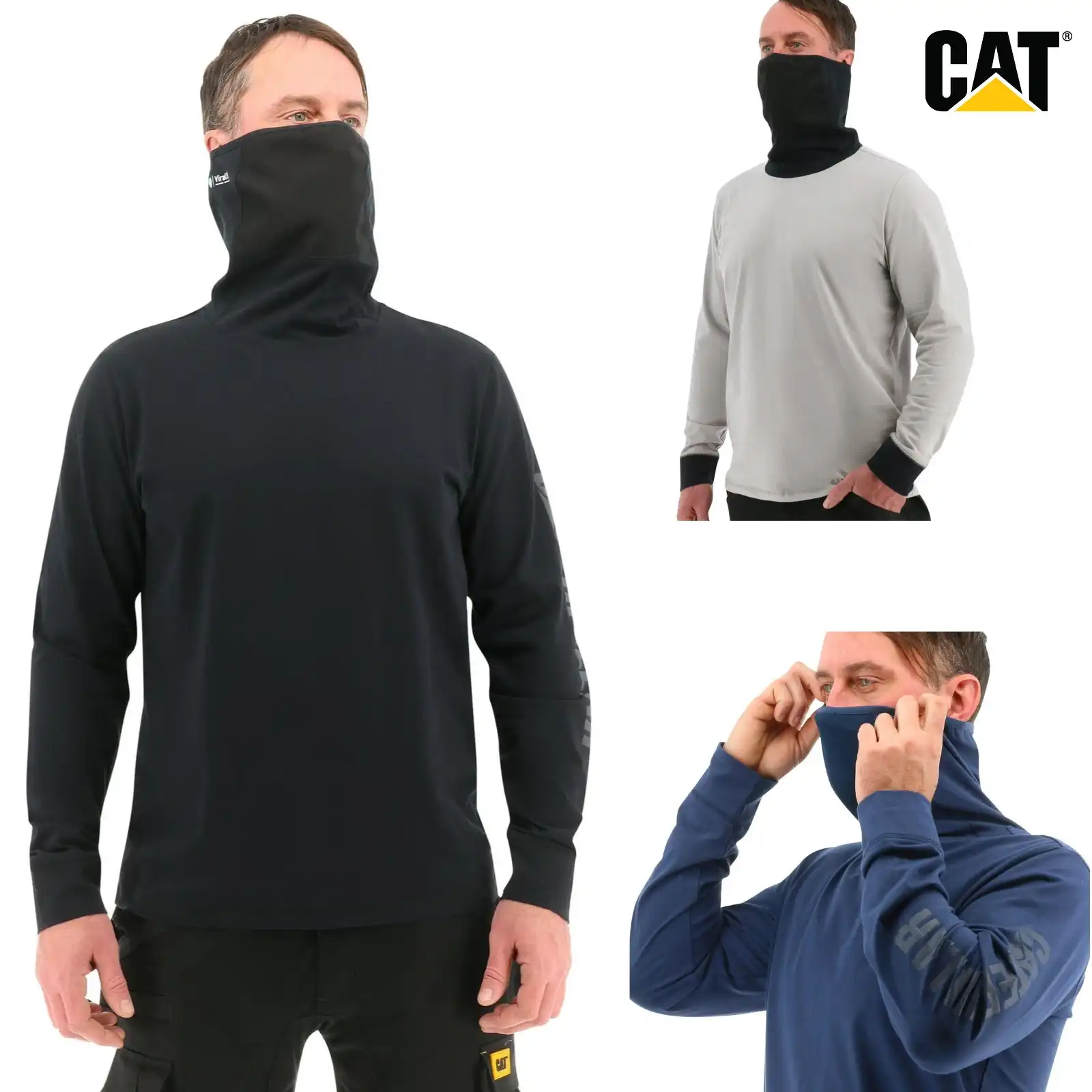 Caterpillar Mens ViralOff¨ Long Sleeve Gaiter Tee with Face Covering Top Shirt CAT