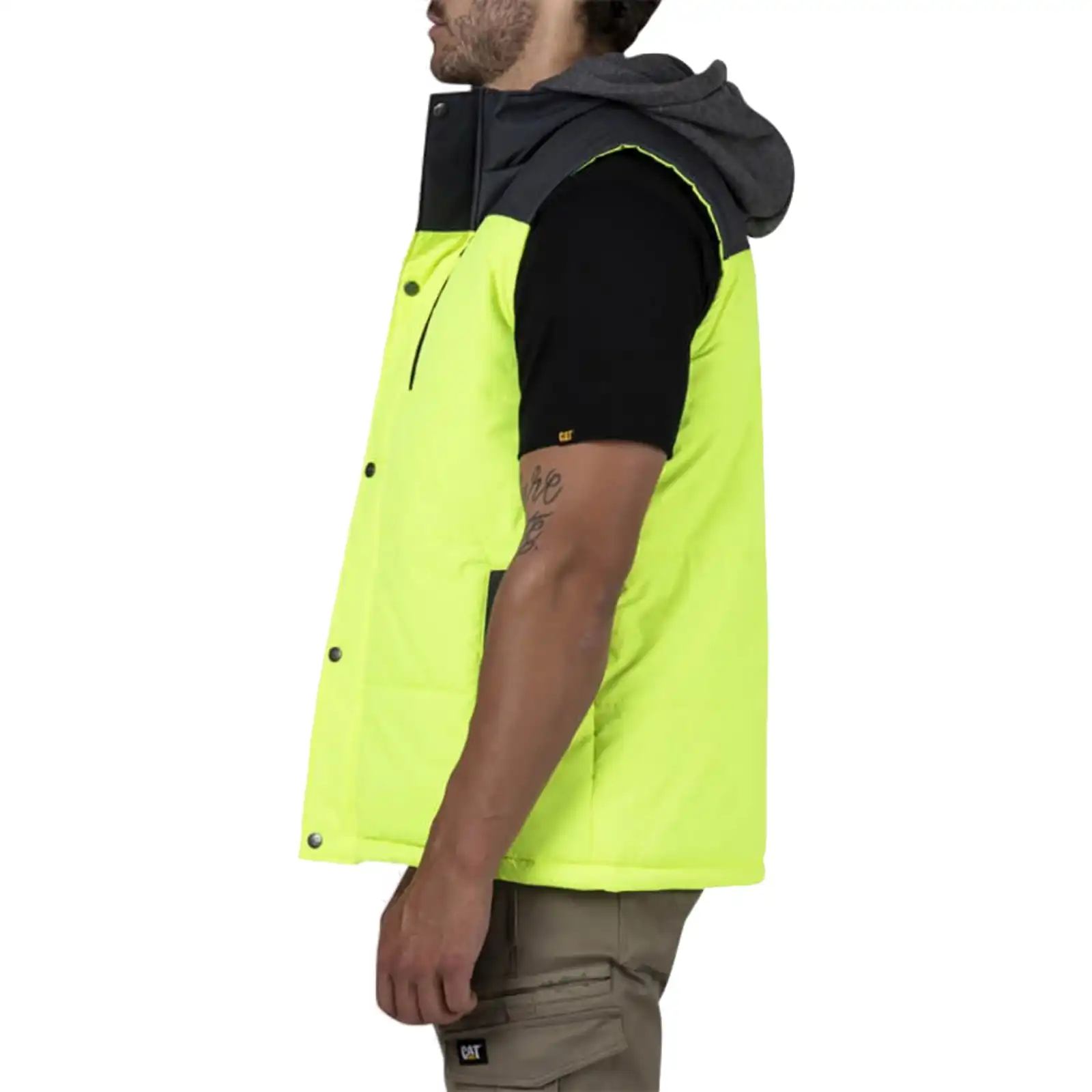 Caterpillar Hi Vis Hooded Men's Work Vest   Water Resistant