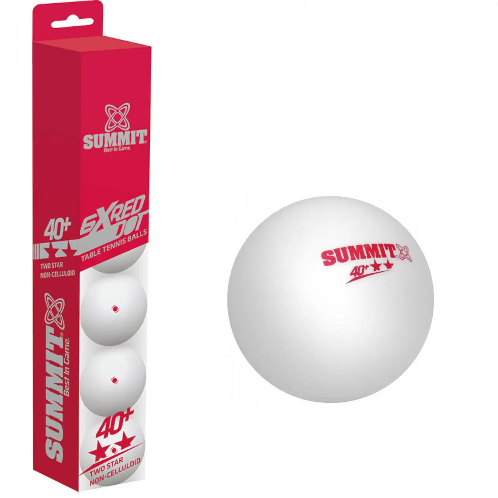6x Table Tennis Balls 40+ Ping Pong Game Non-Celluloid - 2 Star Red Dot