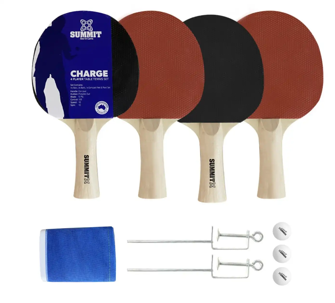Summit Charge 4 Player Table Tennis Set Bats Balls Net Kit All In One