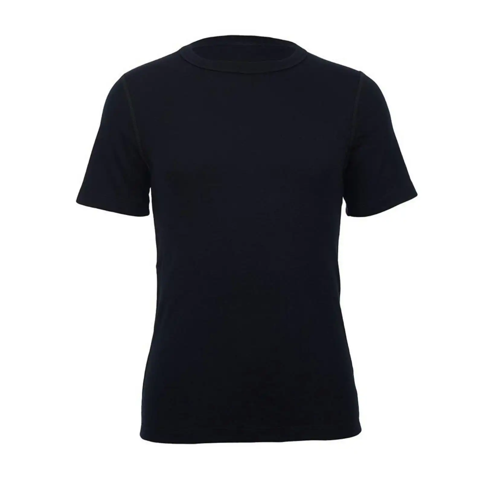 Merino Skins Mens Classic Crew Neck Tee Wool Thermal T-Shirt Short Sleeve - Black
