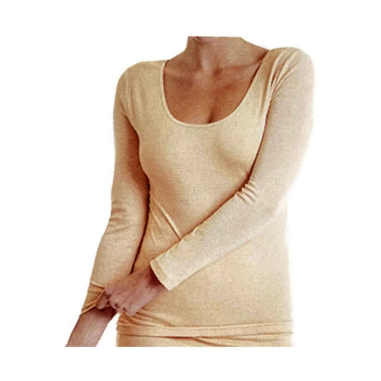 Merino Skins Womens Scoop Neck Long Sleeve Top Wool Warm Thermals - Skin