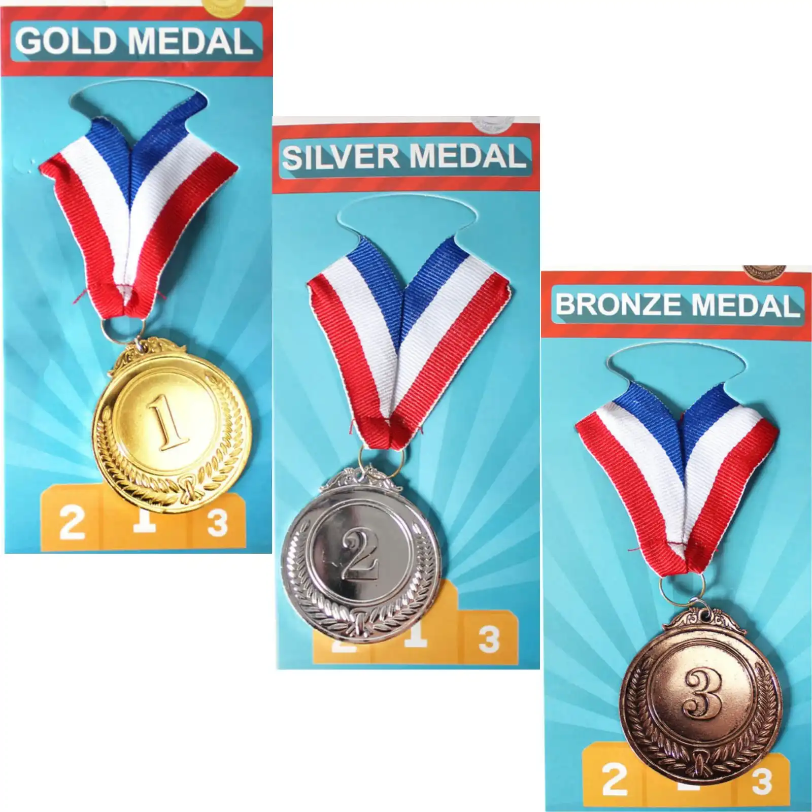 METAL WINNER MEDALS 1st 2nd 3rd Party Favours Sports Day School 40cm Ribbon