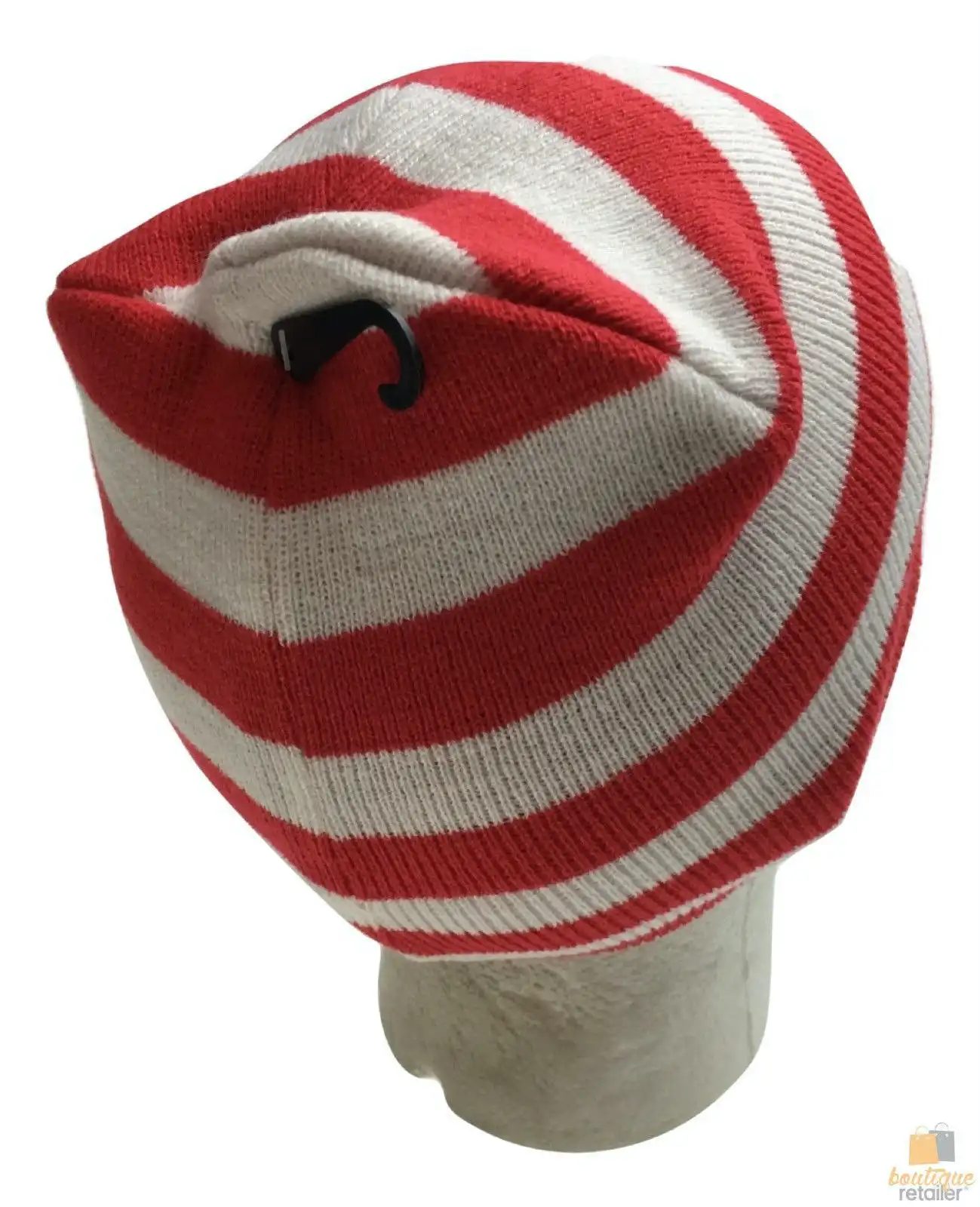 Red White Stripe Beanie Hat Costume Dress Up Knitted Ski Winter Cap New