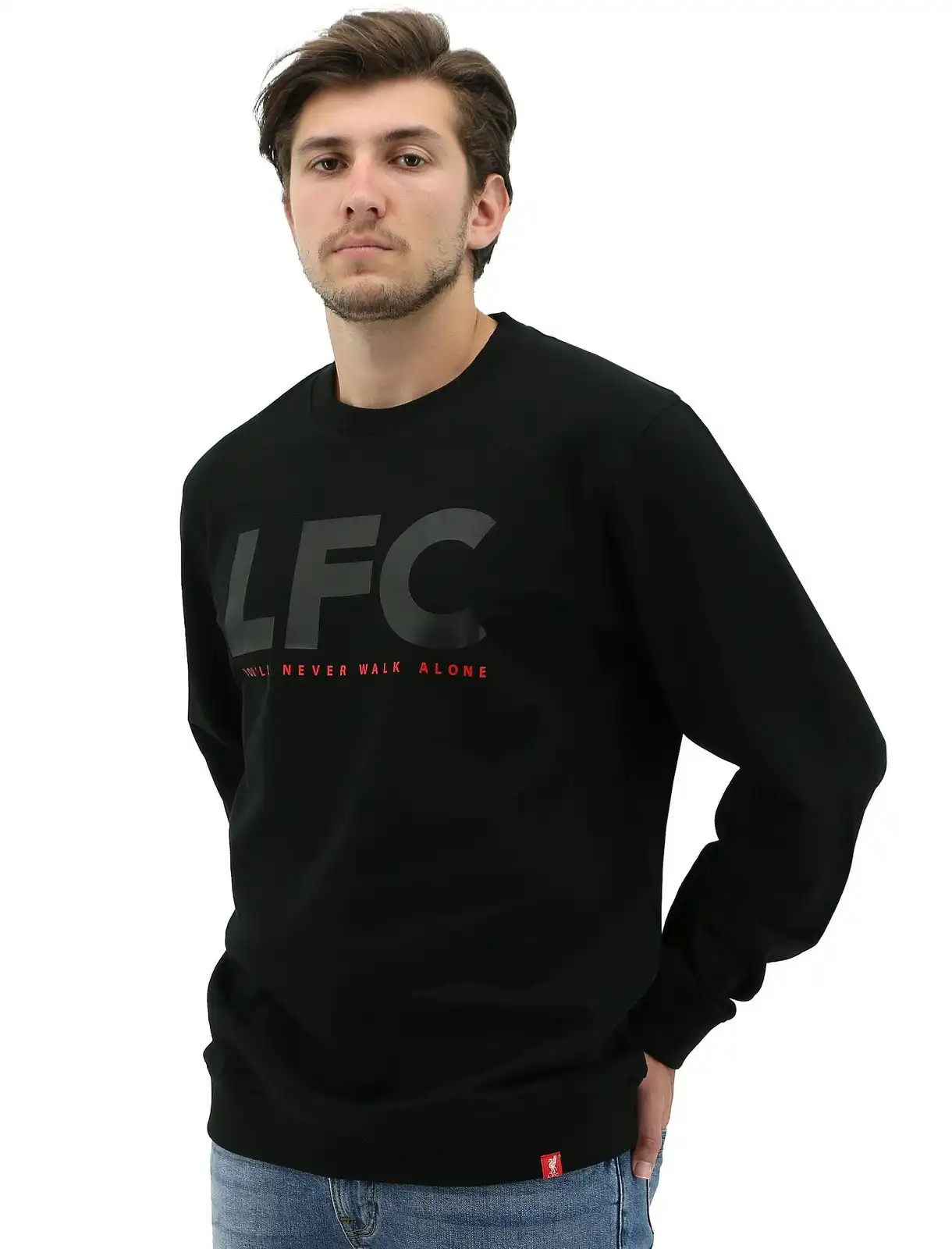 Liverpool FC Men's Crew Jumper Sweatshirt Winter Warm Soccer Football LFC - Black