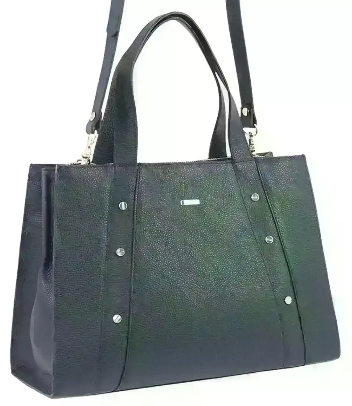 Morrissey Italian Womens Structured Leather Bag Tote Handbag Messenger - Navy