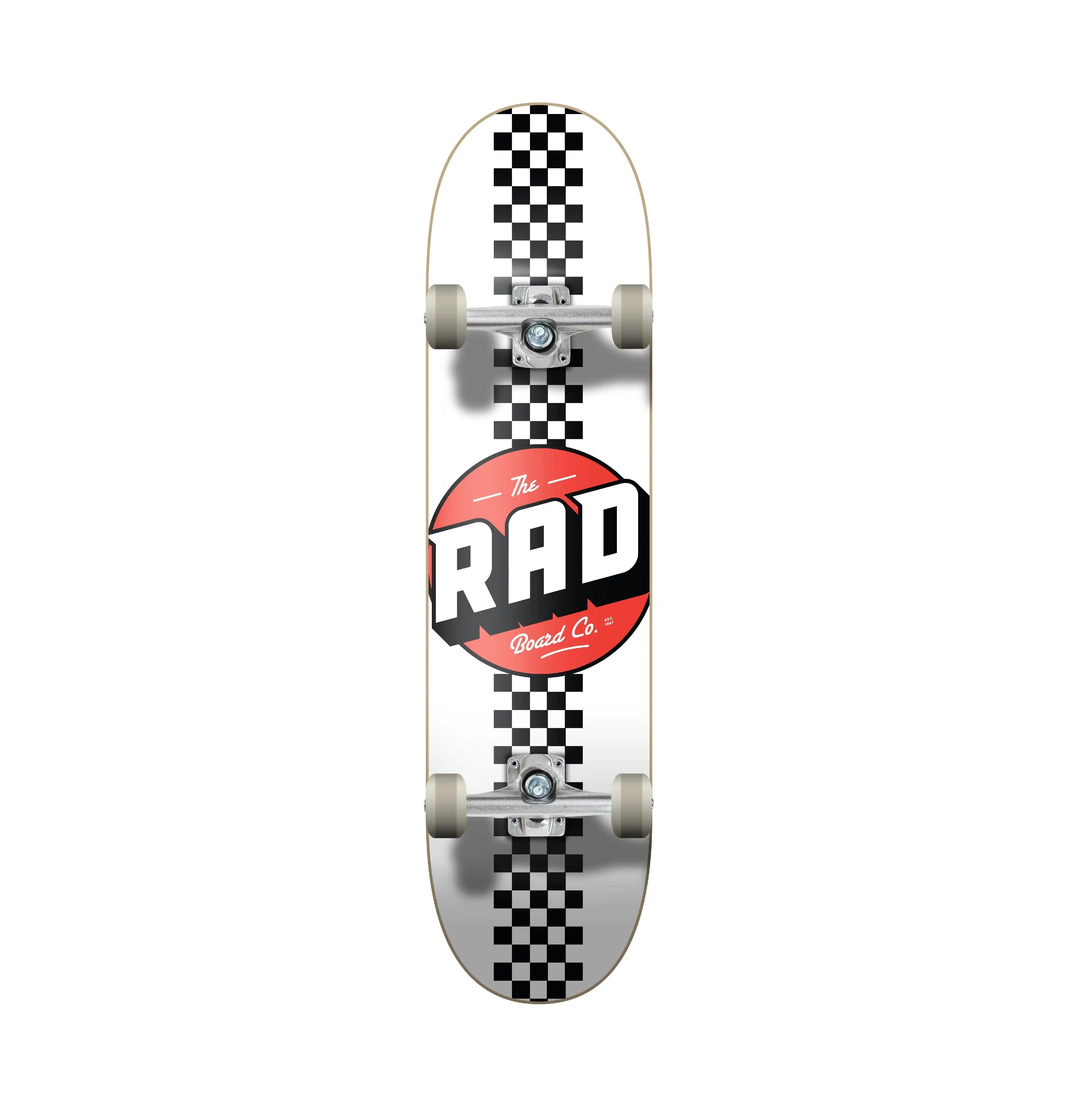 RAD Complete Progressive 7.75" x 31" Skateboard - Checker Stripe White / Black