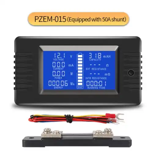 LCD Display DC Battery Monitor Meter 200V Voltmeter Amp For RV System 50A