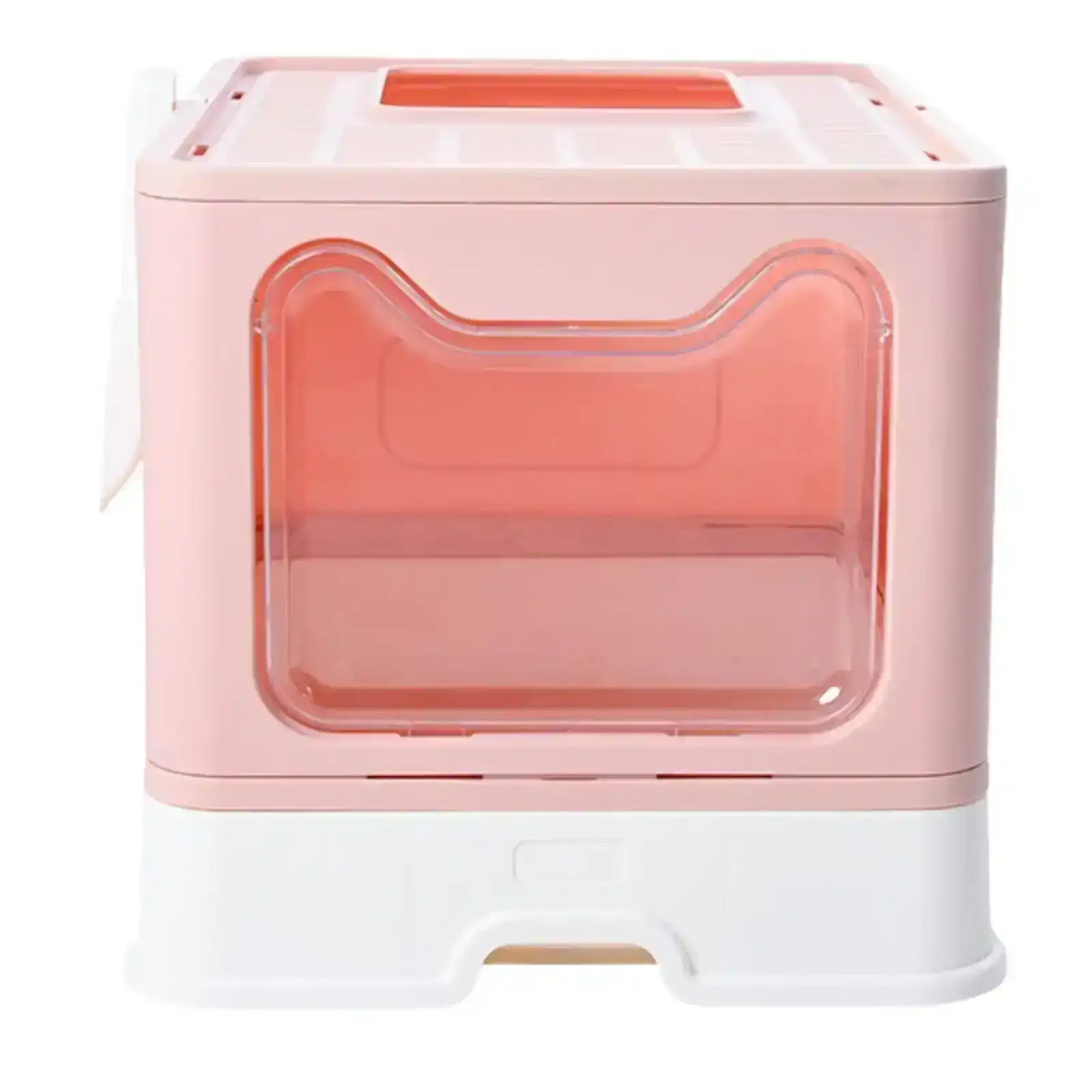 Floofi Cat Litter Box Foldable Sturdy Fully Enclosed Hooded Plastic Tray Set Pink
