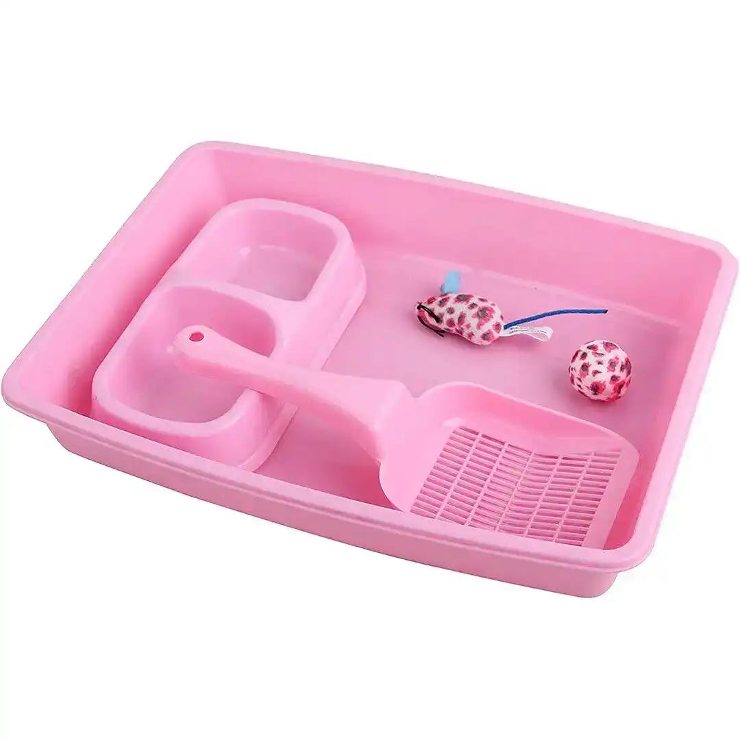 PaWise Cat Kitten Starter Kit Pink 5Pc Includes Toilet Bowl Litter Scoop 2X Toys With Catnip Fun For Cat 37Cm