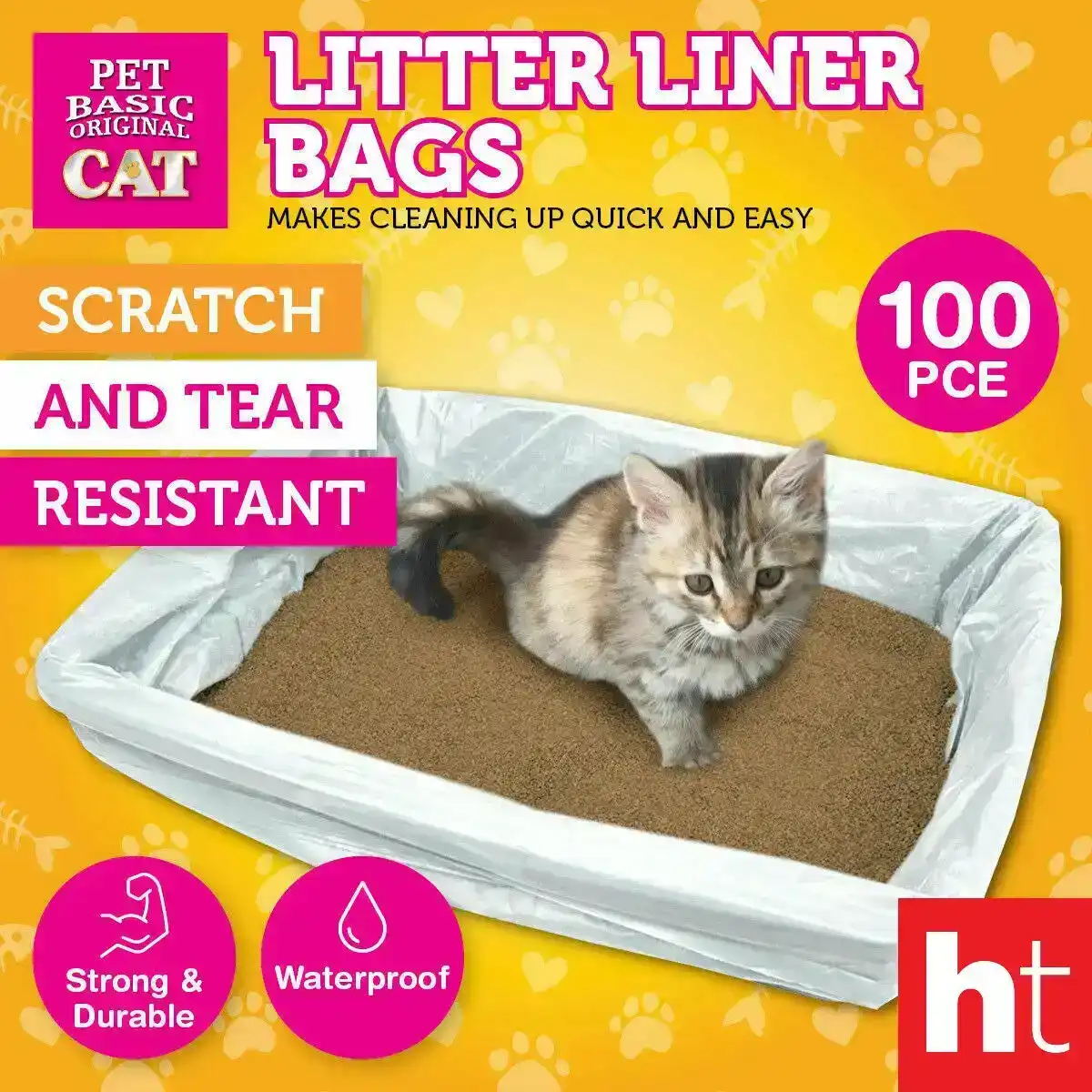 Pet Basic 100PCE Standard Litter Liner Bags Scratch/Tear Resistant Strong