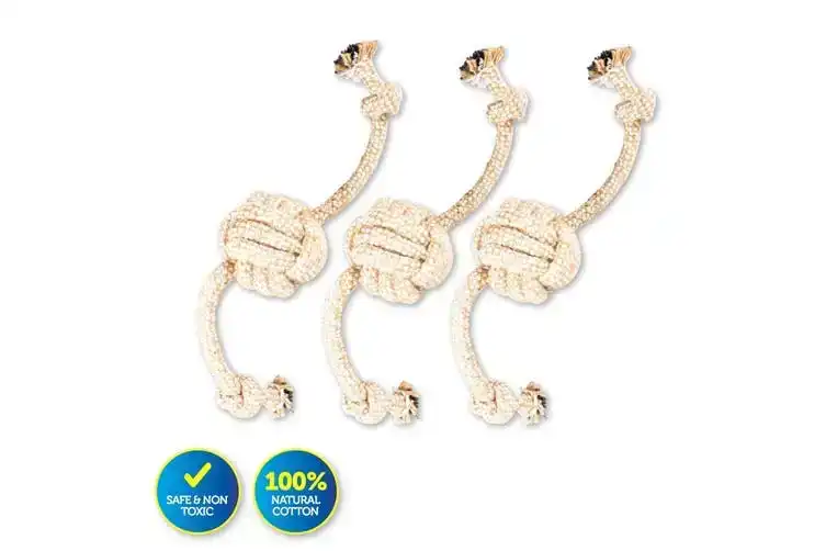 Pet Basic 3PK Rope Dog Toys Natural Cotton Thick Tug Fetch Play 48cm