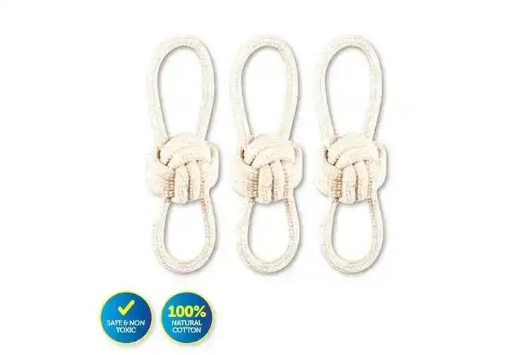 Pet Basic 3PK Rope Dog Toys Natural Cotton Thick Tug Fetch Play 30cm