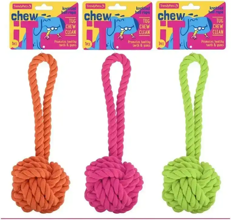 Trendypets Chew -It Knotted Ball Rope Toy 22Cm X 8Cm 3Pce Great For Keeping Gums Healthy