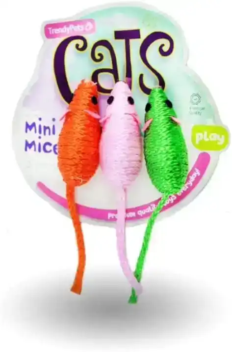 Trendypets Pet Cat Toy Mini Mice Premium Play Toys 3Pce Comfort Toy