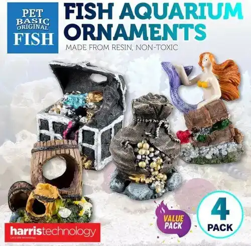 Pet Basic Fish 4PK Aquarium Ornaments Non Toxic Freshwater Marine 7cm x 5cm