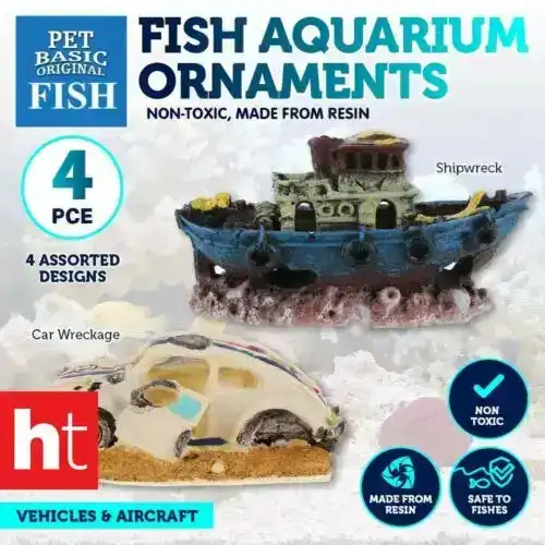 Pet Basic 4PCE Fish Aquarium Resin Vehicles & Aircraft Ornaments 17cm