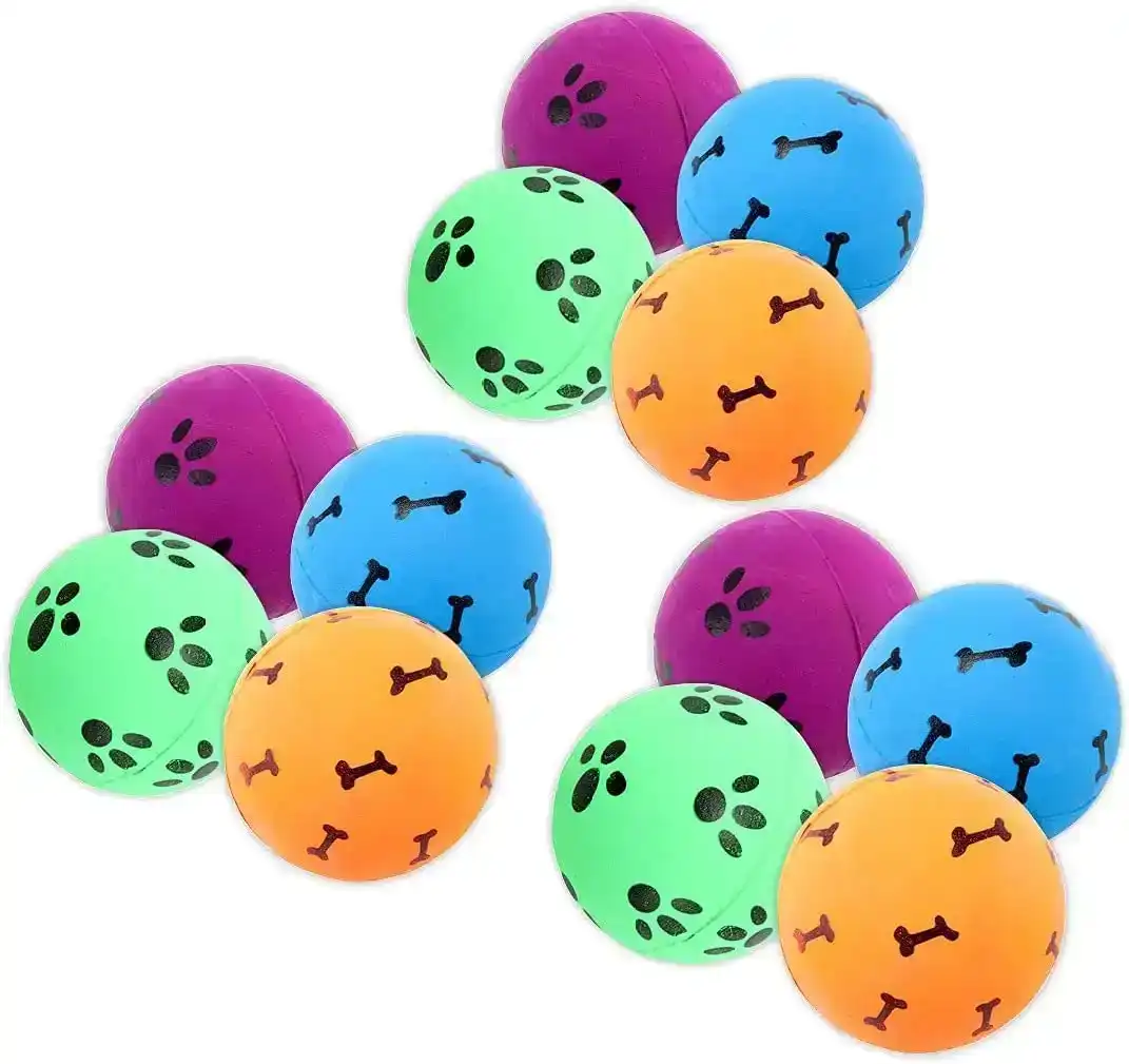 Pet Basic 4PK Dog Rubber Fetch Balls Safe Play Time Fun Bright Colours 5.7cm