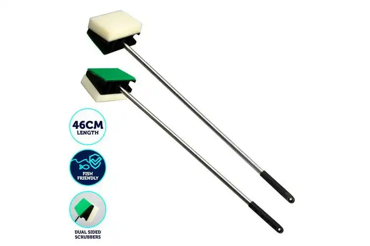 Pet Basic 2PK Aquarium Cleaner Brush 2-In-1 Soft Sponge & Scourer 46cm
