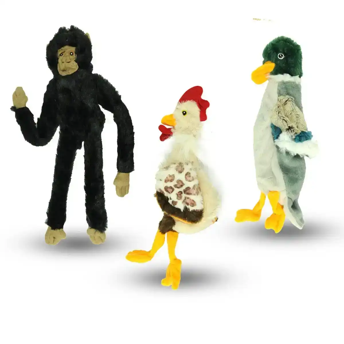 PaWise Dog Pet Toy 3Pc (Duck 33Cm - Chicken 35Cm - Monkey 39Cm) Fun Chew Soft Plush Durable Stuffed Training