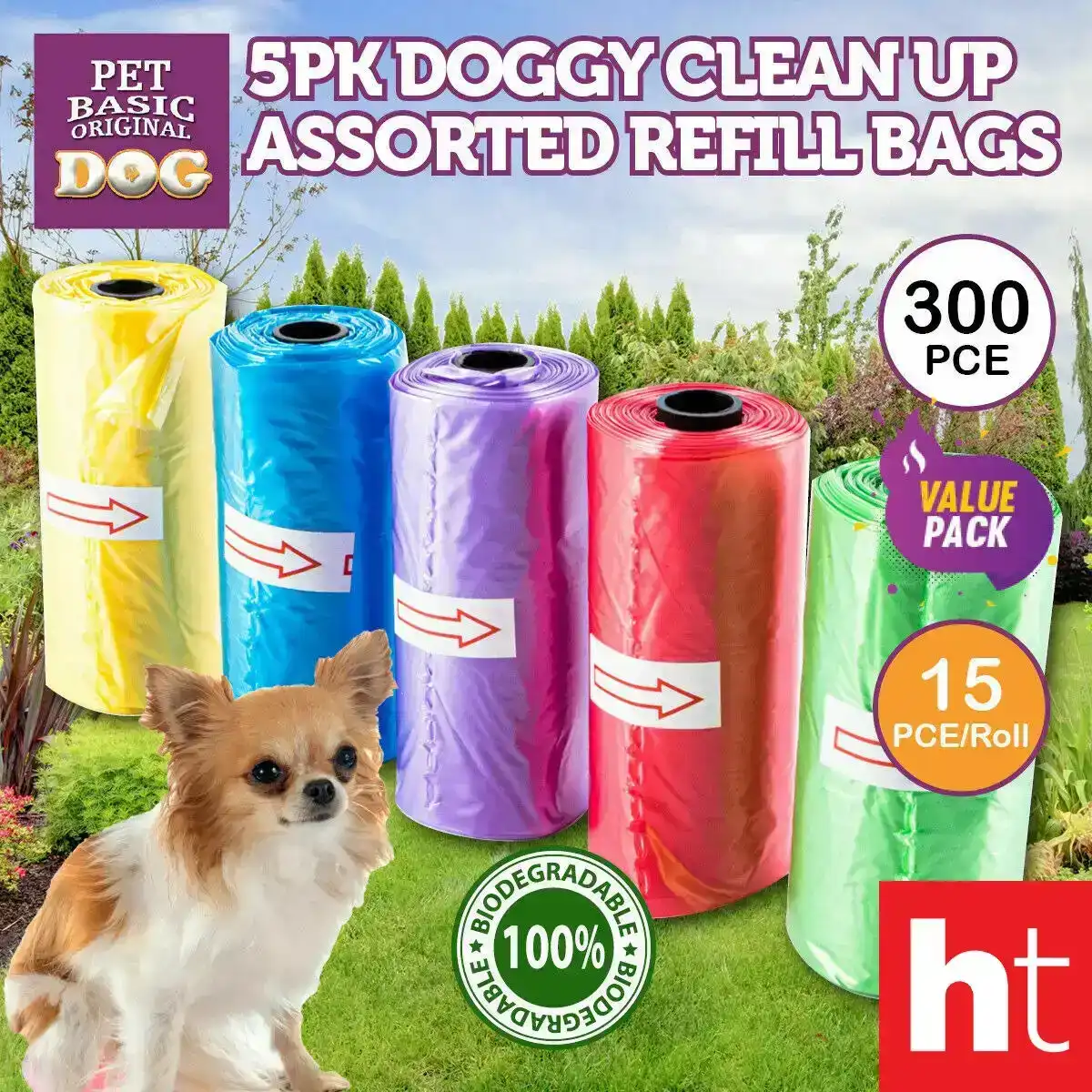 Pet Basic 300PCE Pet Waste Clean Up Refill Bags 100% Biodegradable