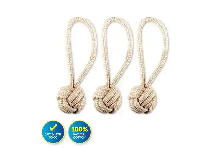Pet Basic 3PK Rope Dog Toys Natural Cotton Thick Tug Fetch Play 24cm