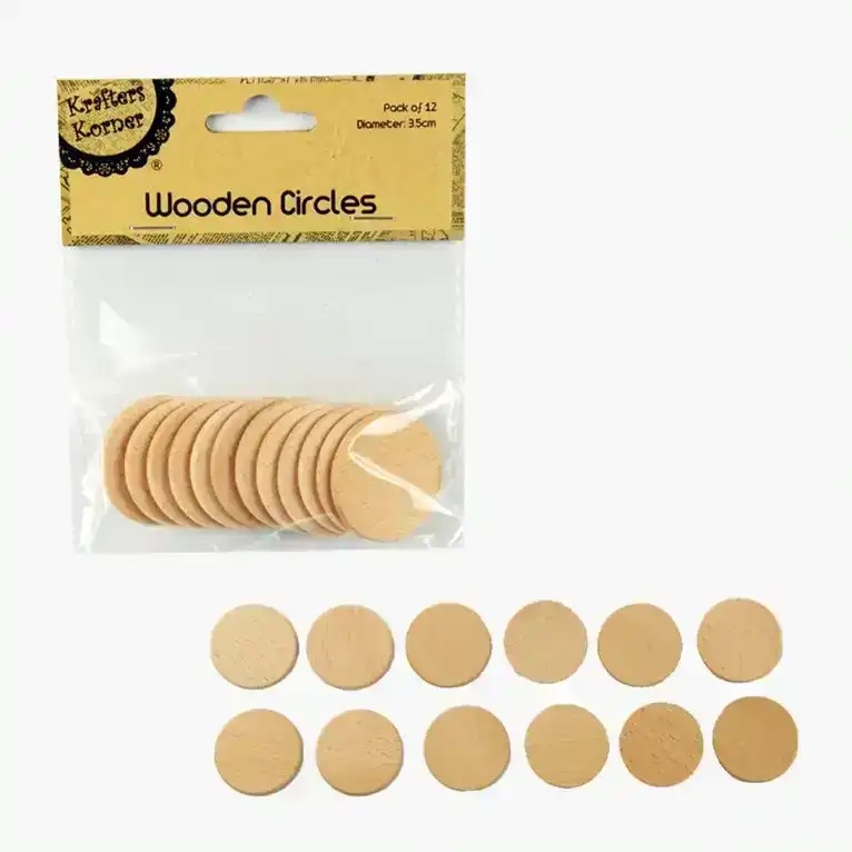 [2Pk x 12Pce] Craft Wooden circles - Natural Color (3.5cm)