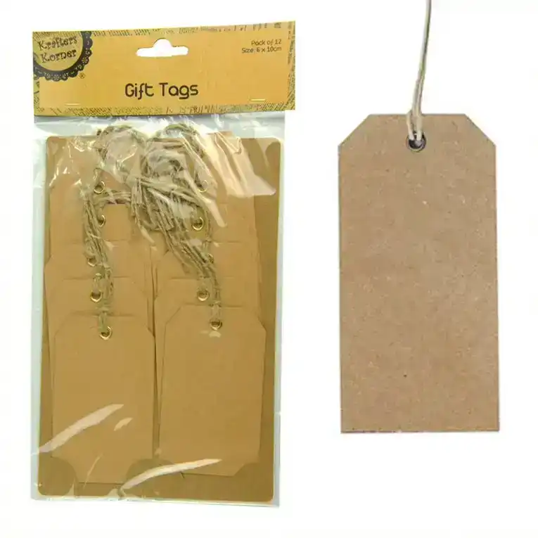 [12Pce] Krafters Korner Gift Tags - Natural Color (6Cmx10Cm)