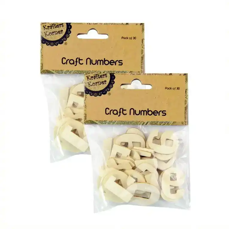 [2Pk X 30Pce] Krafters Korner Craft Wooden Numbers - Natural Color