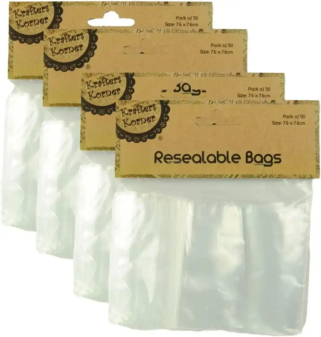 [4Pk X 50Pce] Krafters Korner Resealable Bags - Reusable - Clear (7.6 x 7.6CM)