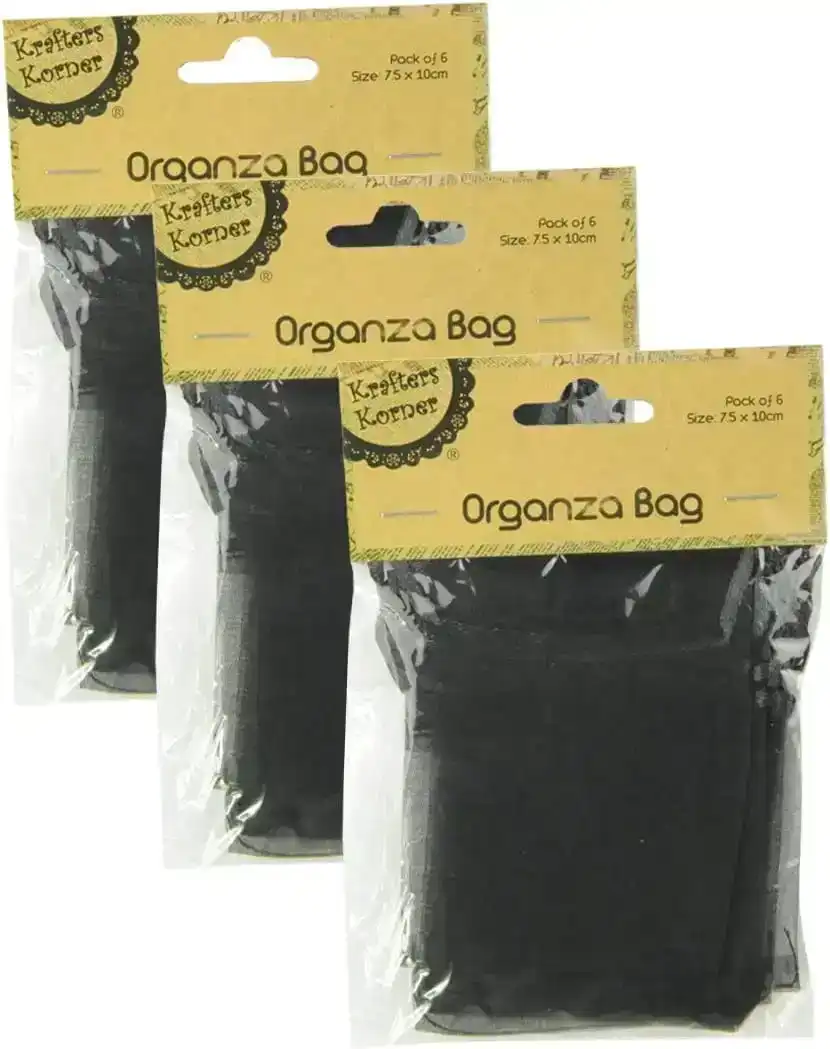 [3Pk X 6Pce] Krafters Korner Organza Bag - Black (7.5 x 10cm)