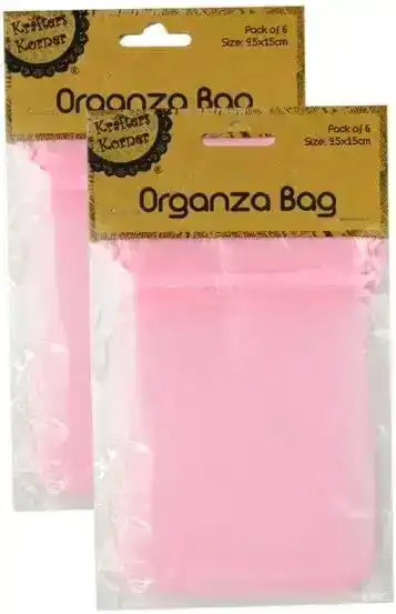 [2Pk X 6Pce] Krafters Korner Organza Bag - Pink (9.5 x 15cm)