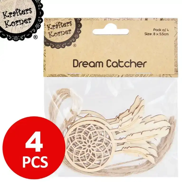 [4Pce] Krafters Korner Mini Dream Catcher With String - Natural Wood Color