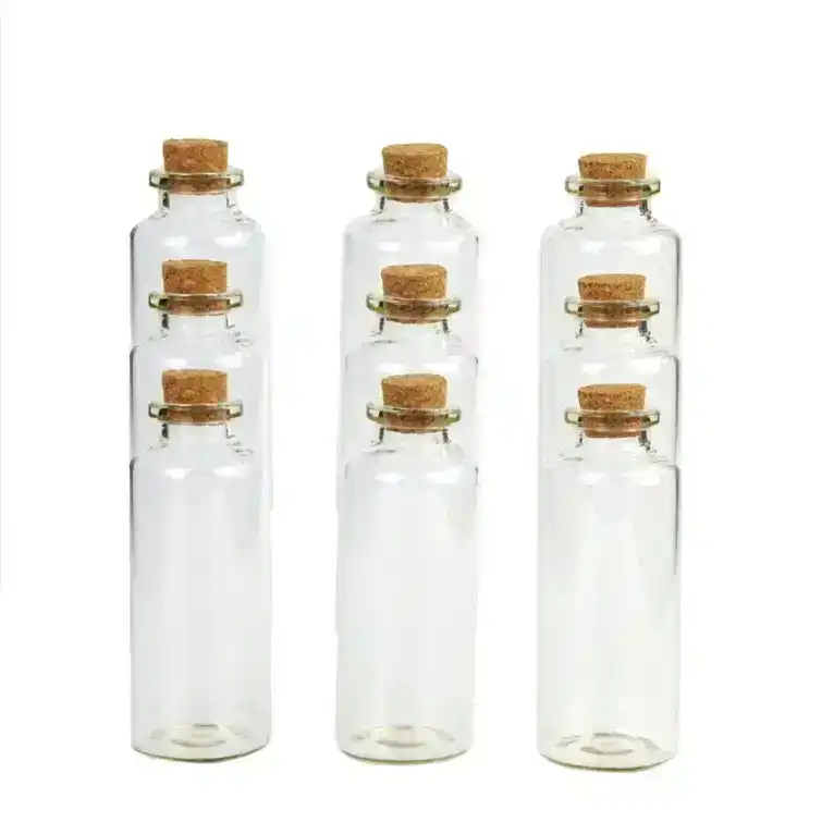 [3Pk X 3Pce] Krafters Korner Mini Glass Bottles With Cork Lids - Ideal Use For A Message In A Bottle