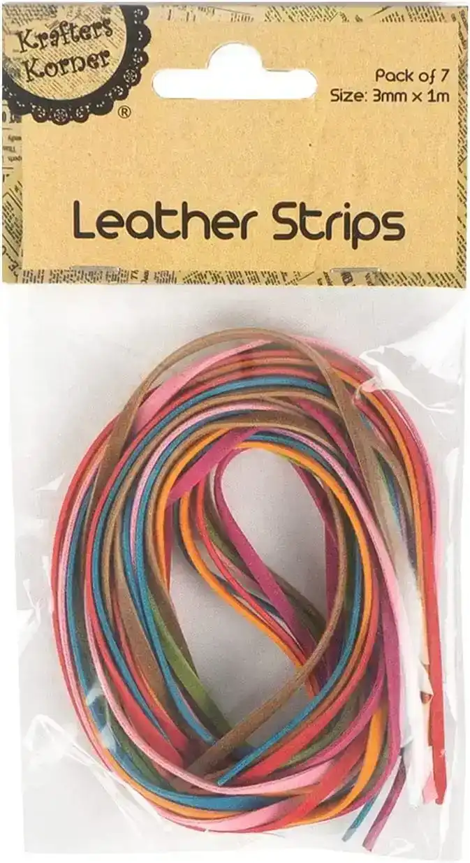 [2Pk X 7Pce] Krafters Korner Leather Strips - Assorted Colors (3Mm X 1M)