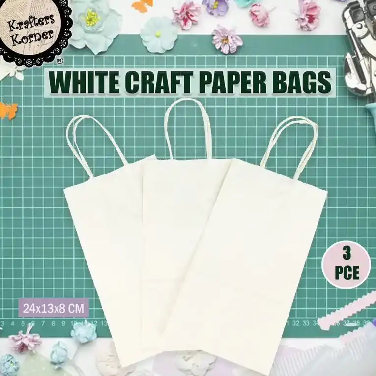 [3PCE] Krafters Korner Craft White Bag With Handle (13cm x 24cm x8cm )