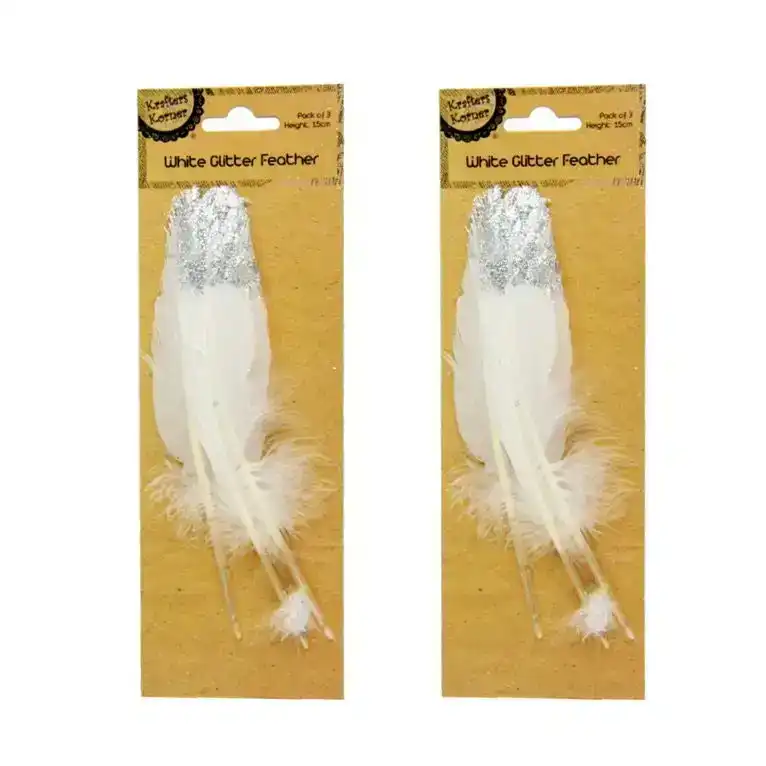 [2Pk X 3Pce] Krafters Korner Glitter Feather - White (15Cm)