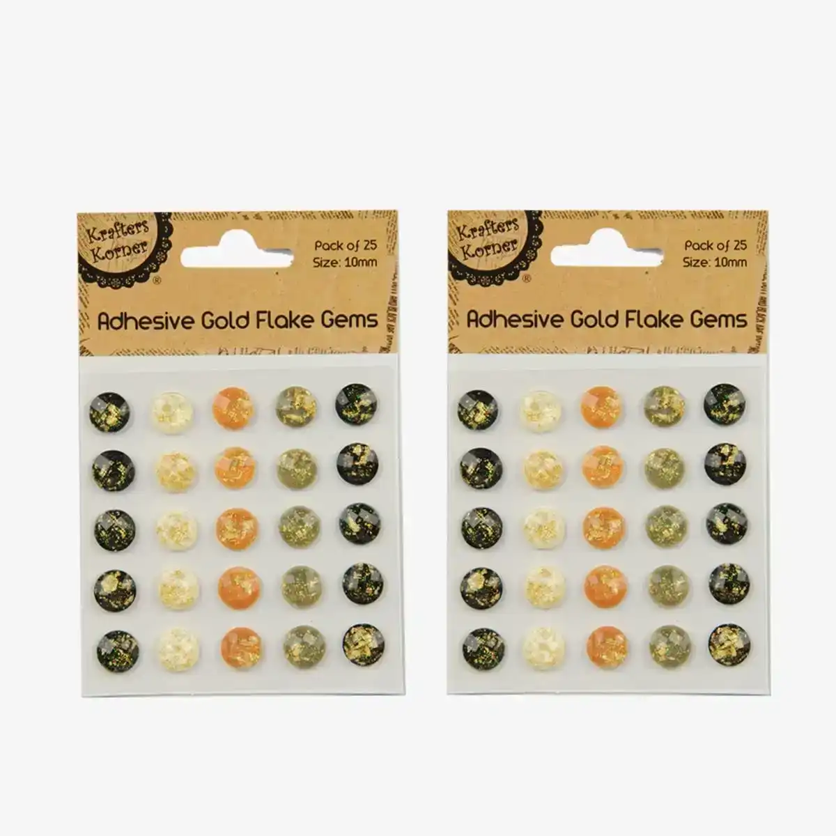 [2Pk X 25Pce] Krafters Korner Adhesive Gold Flake Gems - Assorted Colors (10Mm)