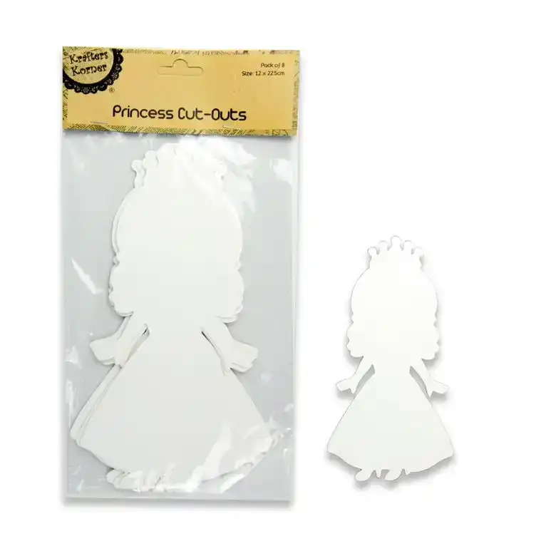 [8Pce] Krafters Korner Craft Princess Cut-Outs - White (12Cm X 22.5Cm)